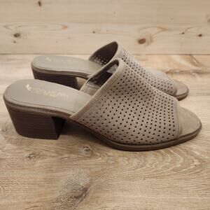 Koolaburra UGG Raychel Perforated Suede Block Heel Slip-On Sandals Tan Women 9.5